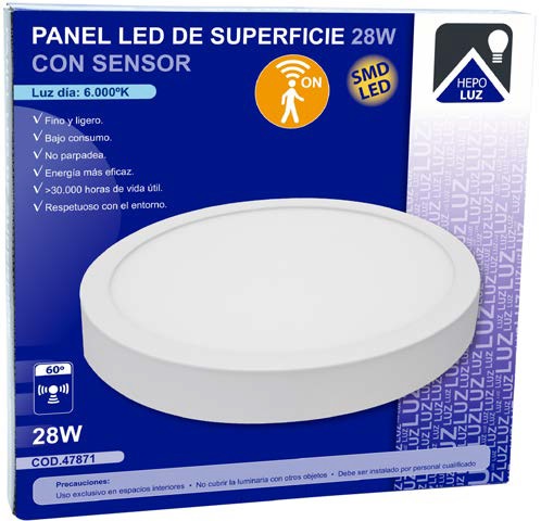 HEPO – PANEL REDONDO SUP. LED 28W 6000ºK C/SENSOR PRESENCIA