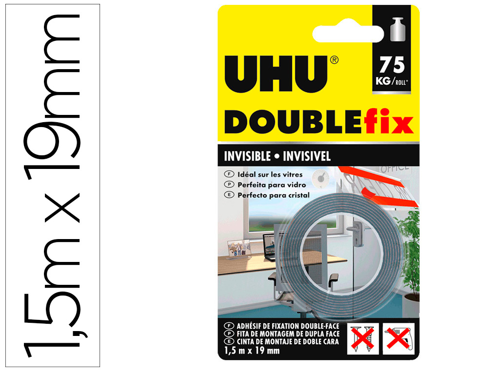 UHU DOBLEFIX TRANSP CINTA DOBLE CARA 1,5MTX19MM 75KG