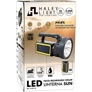 HEPOLUZ LINTERNA LED SOLAR+USB RECARGABLE 25W hover