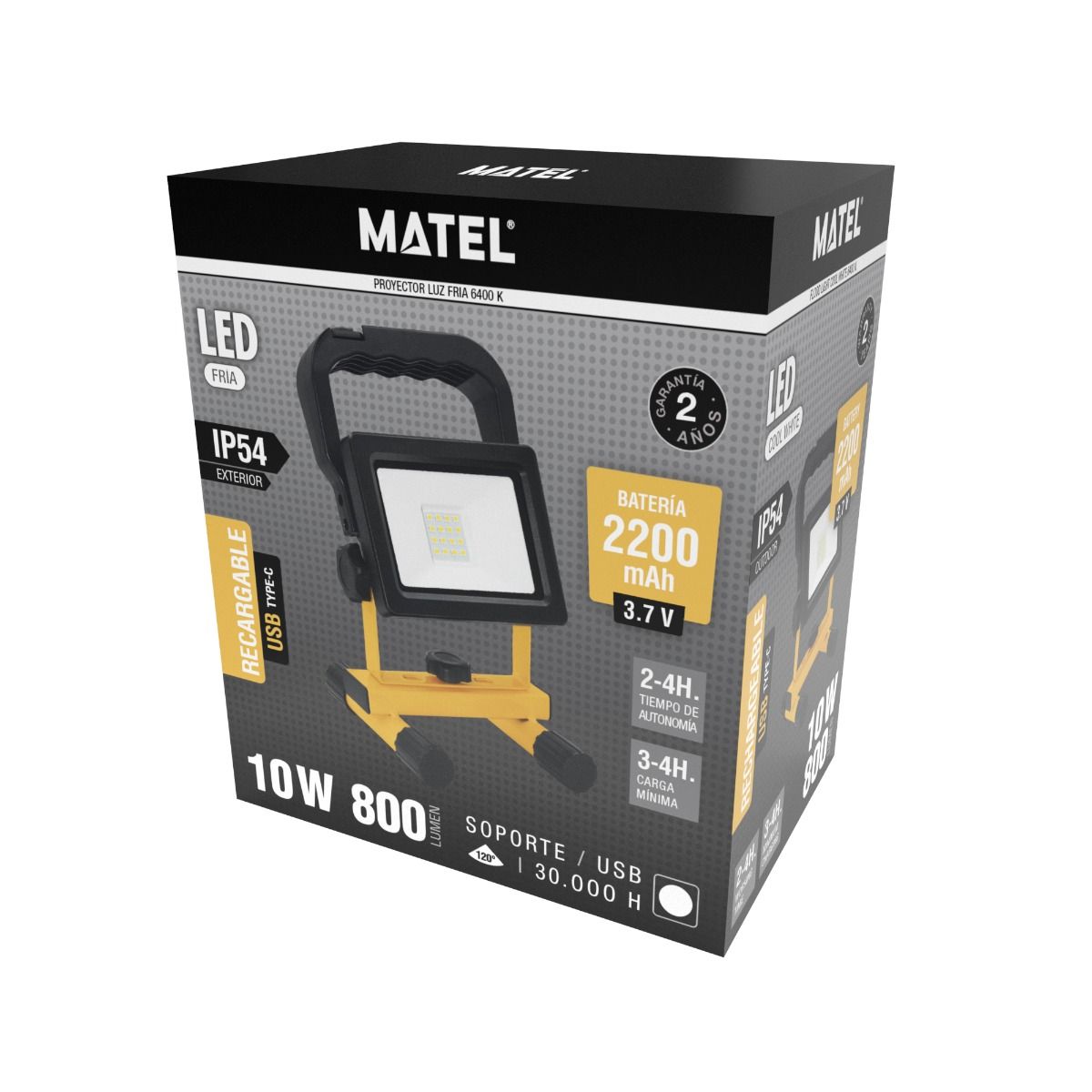 PROYECTOR LED SOPORTE IP54 USB RECARGABLE 10W FRÍA hover